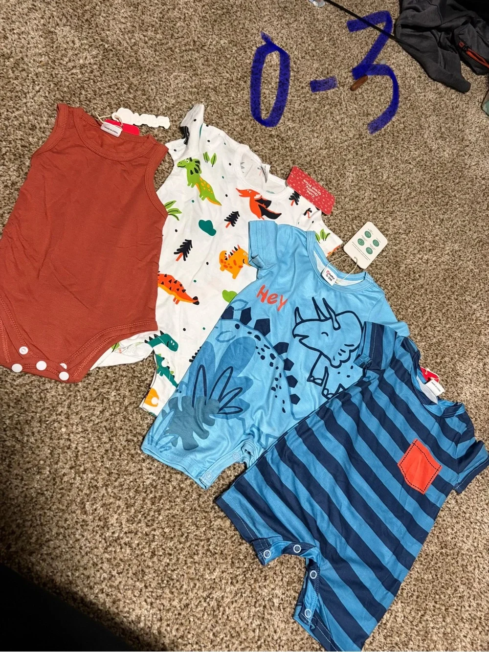 Kids Short-Sleeve Romper Bundle - Blue, Rust & Dino Prints